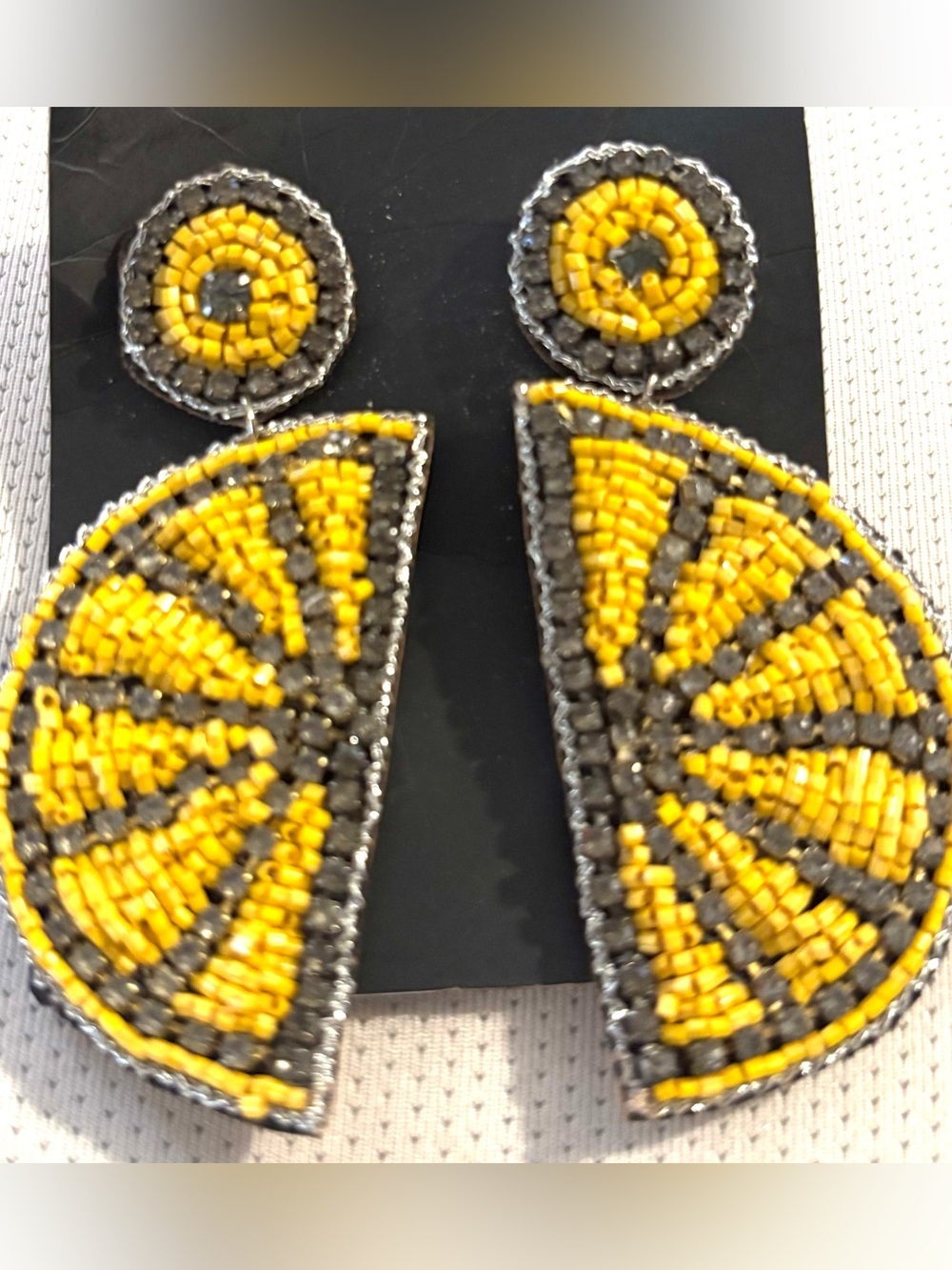 Fashion Jewelry Yellow and Gray Beaded Fan Drop Earrings